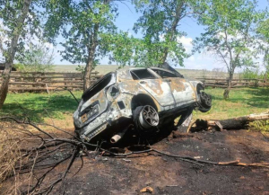 В Бурятии автомобиль врезался в дерево и загорелся