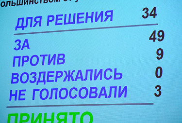 Бурятия. Главное табло в зале бурятского парламента с результатами голосования депутатов