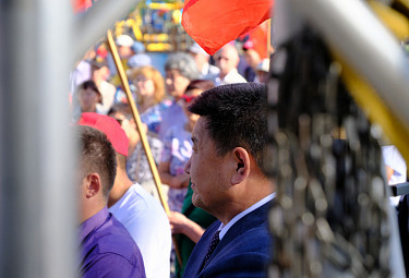 Вячеслав Мархаев среди участников митинга против пенсионной реформы. Улан-Удэ 2 сентября 2018 г.