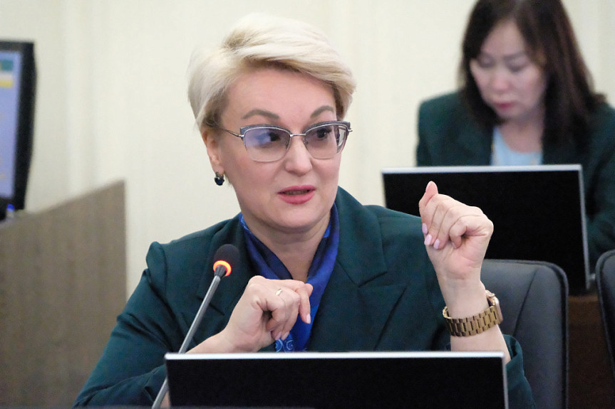 Наталья Сандакова (министерство образования Бурятии) на заседании в Народном Хурале. 2023 год