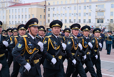 Бурятия. Улан-Удэ. Монгольские военнослужащие на параде в День Победы 9 мая 2022 года