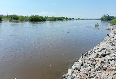 Центр Улан-Удэ. Полноводная река Уда после дождей (лето 2023 года)