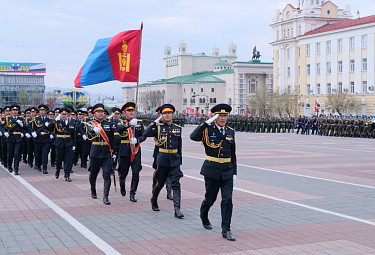 Монгольские военнослужащие принимают участие в праздновании 77-летия Победы над гитлеровской Германией. Улан-Удэ. 9 мая 2022 года